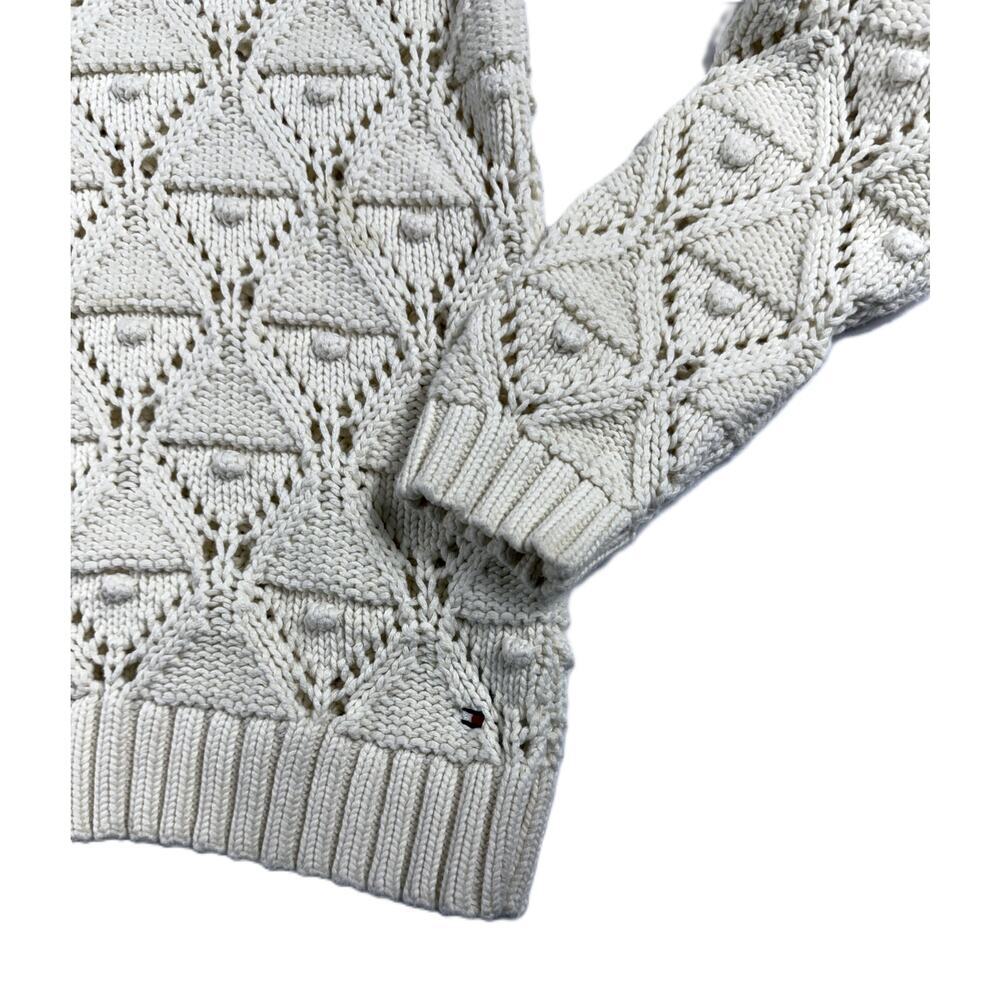 Tommy Hilfiger Women Cotton Ivory Crochet Bobble Knit Pullover Sweater Size S - Picture 4 of 9